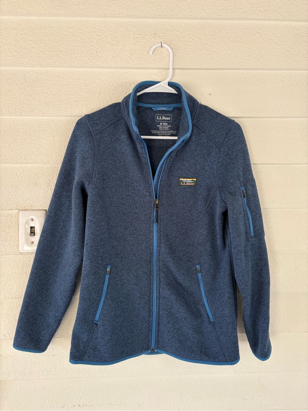 L.L. Bean Women’s Classic Navy Full-Zip Fleece Jacket with Light Blue Trim